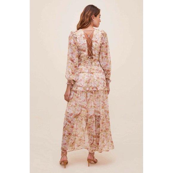 ASTR the Label Fleur Dress Peach Dusty Rose Floral Maxi Tie Back XS NWOT $168 - Picture 3 of 12